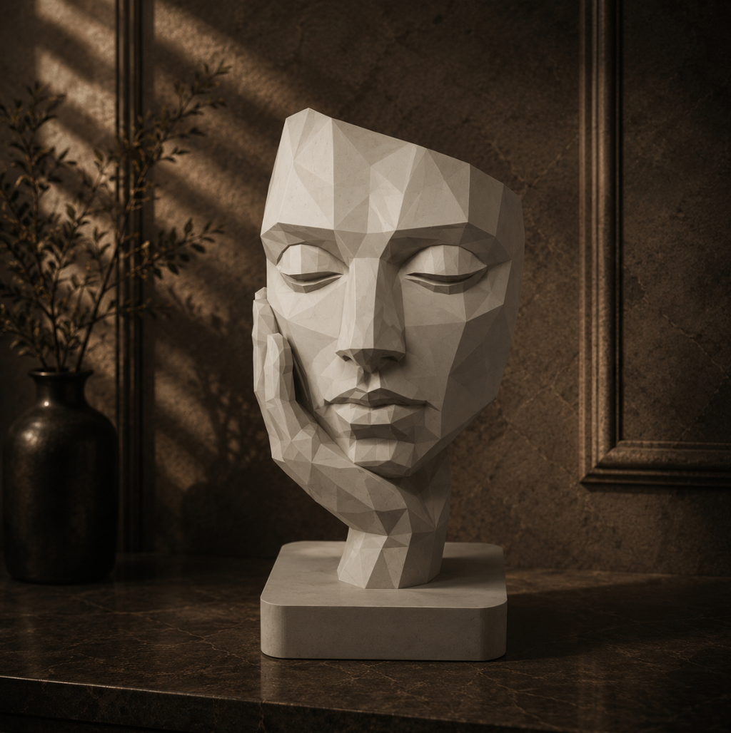 Low Poly Face Sculpture STL File for 3D Printing Modern Abstract Decor