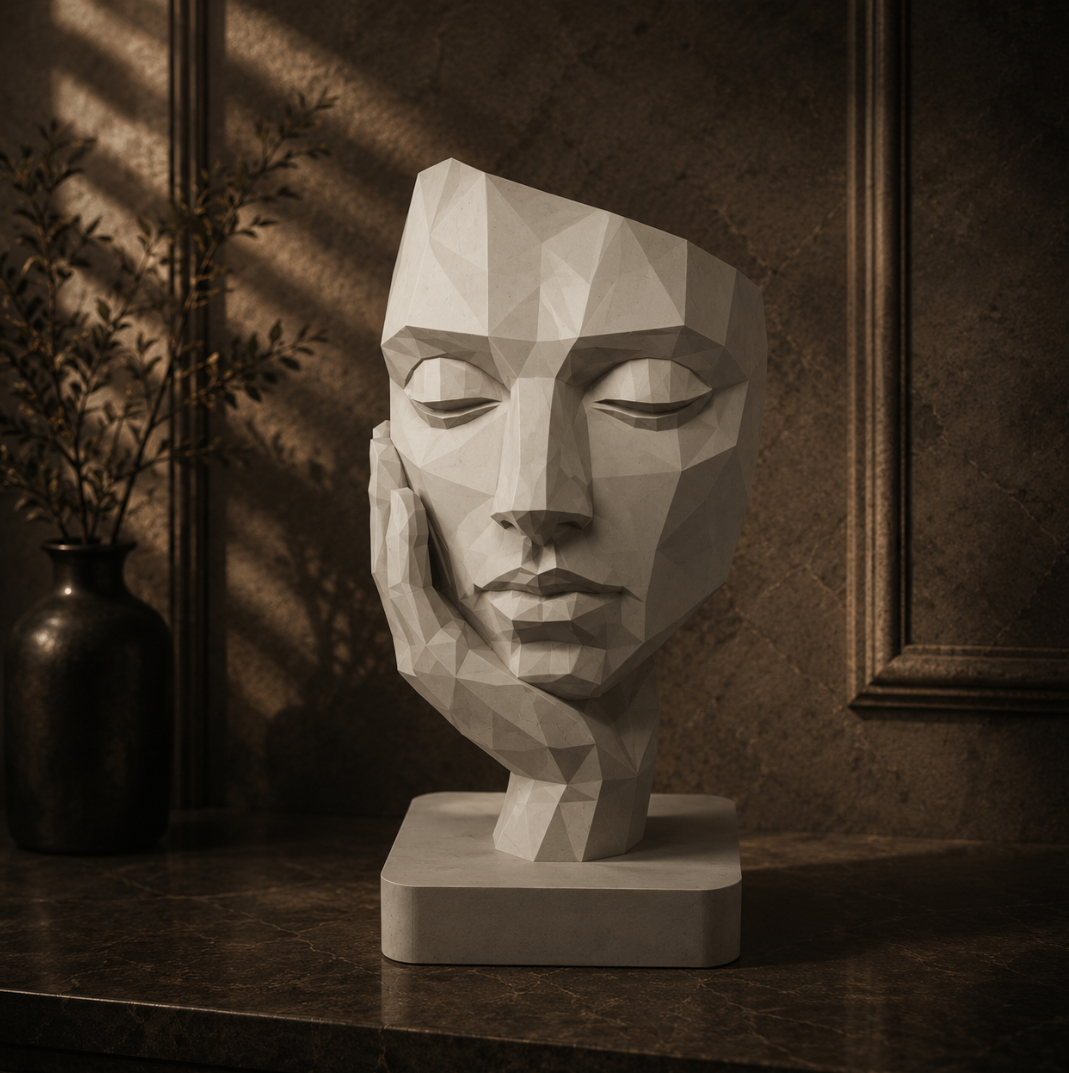 Low Poly Face Sculpture STL File for 3D Printing Modern Abstract Decor