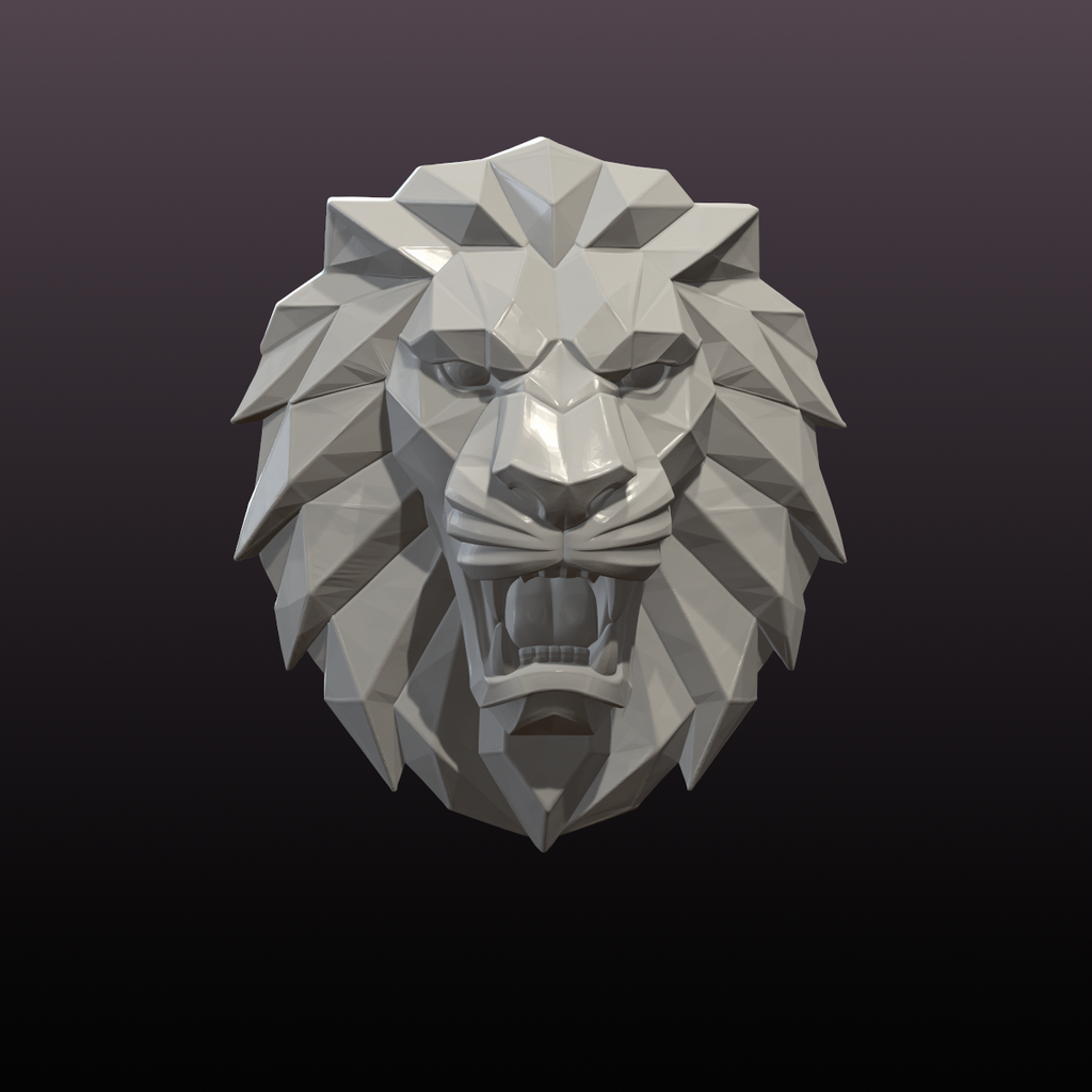 Low Poly Lion Head Wall Art STL File – Roaring Lion 3D Print Wall Sculpture