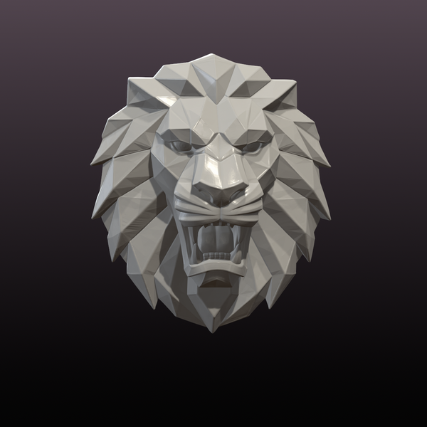Low Poly Lion Head Wall Art STL File – Roaring Lion 3D Print Wall Sculpture