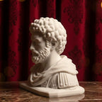 Close-up of marble texture on 3D printed Marcus Aurelius statue, stone-like finish detail.