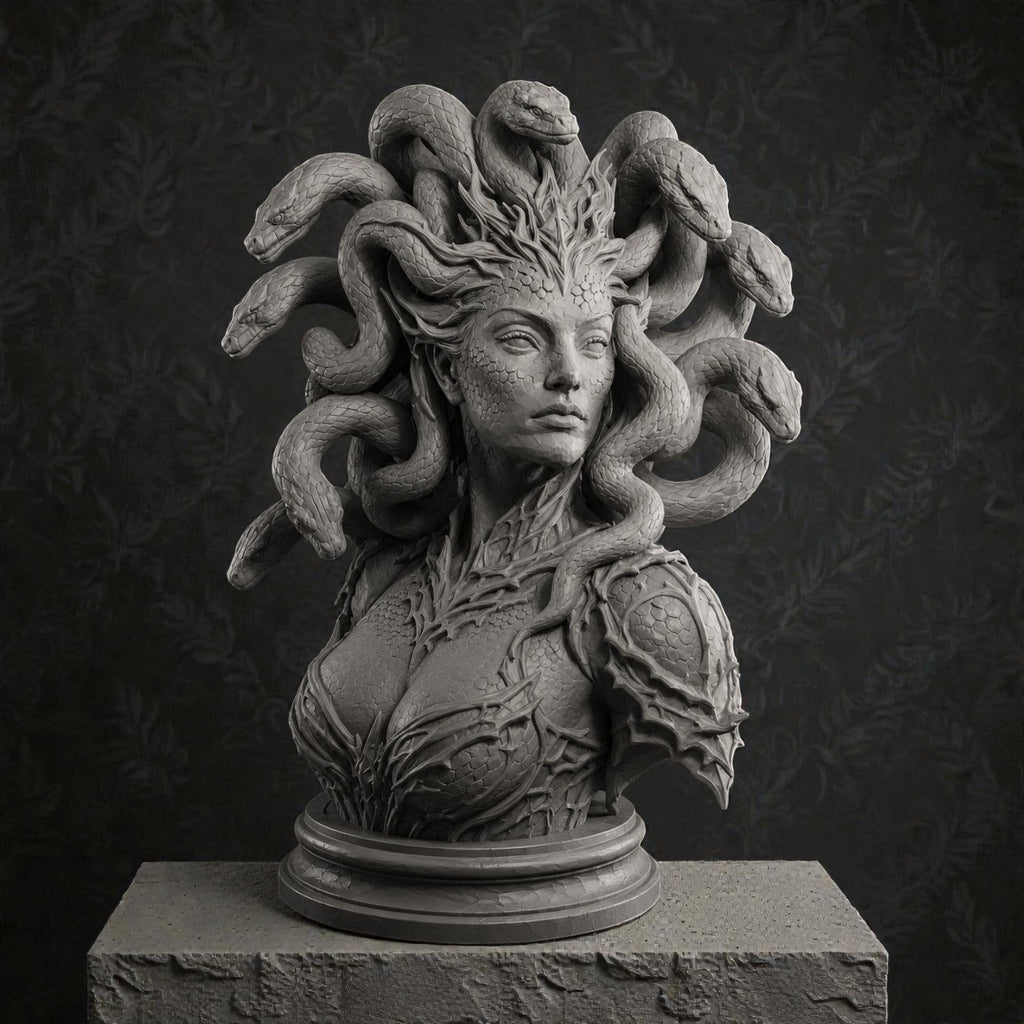 Medusa Queen Bust STL File for 3D Printing Mythological Sculpture