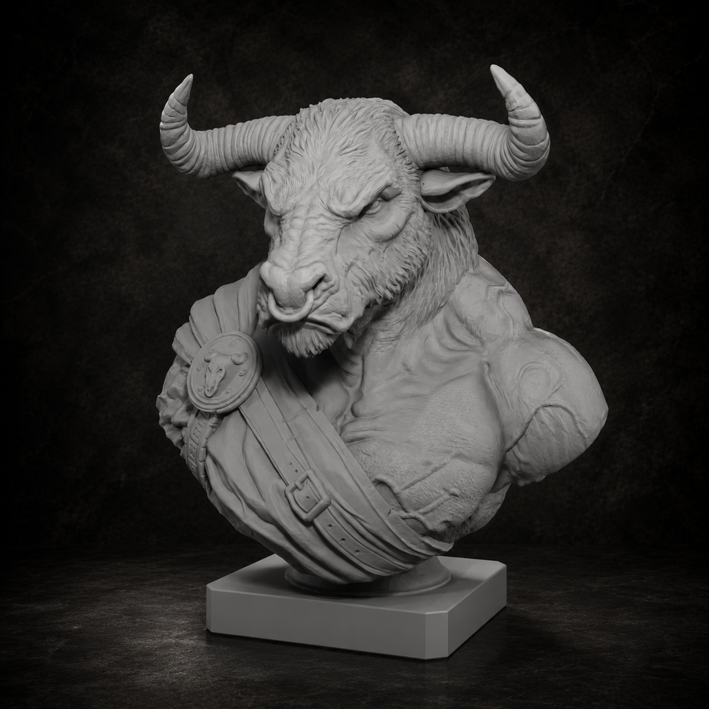 Minotaur Warrior Bust STL File – Mythology Sculpture 3D Print