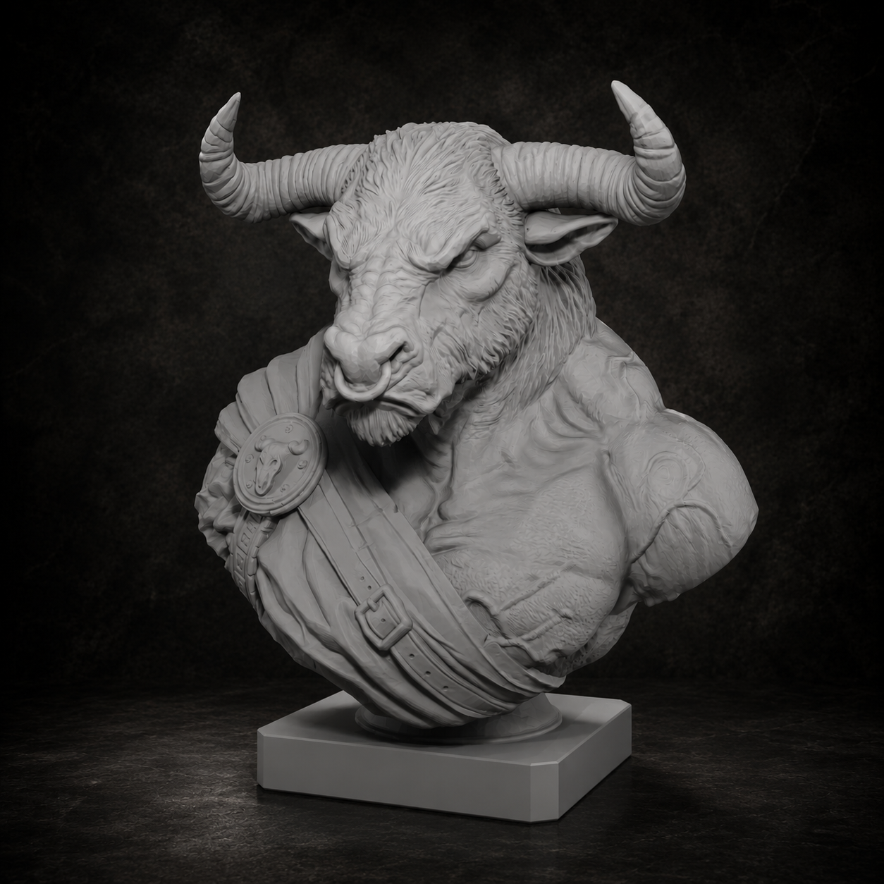 Minotaur Warrior Bust STL File – Mythology Sculpture 3D Print