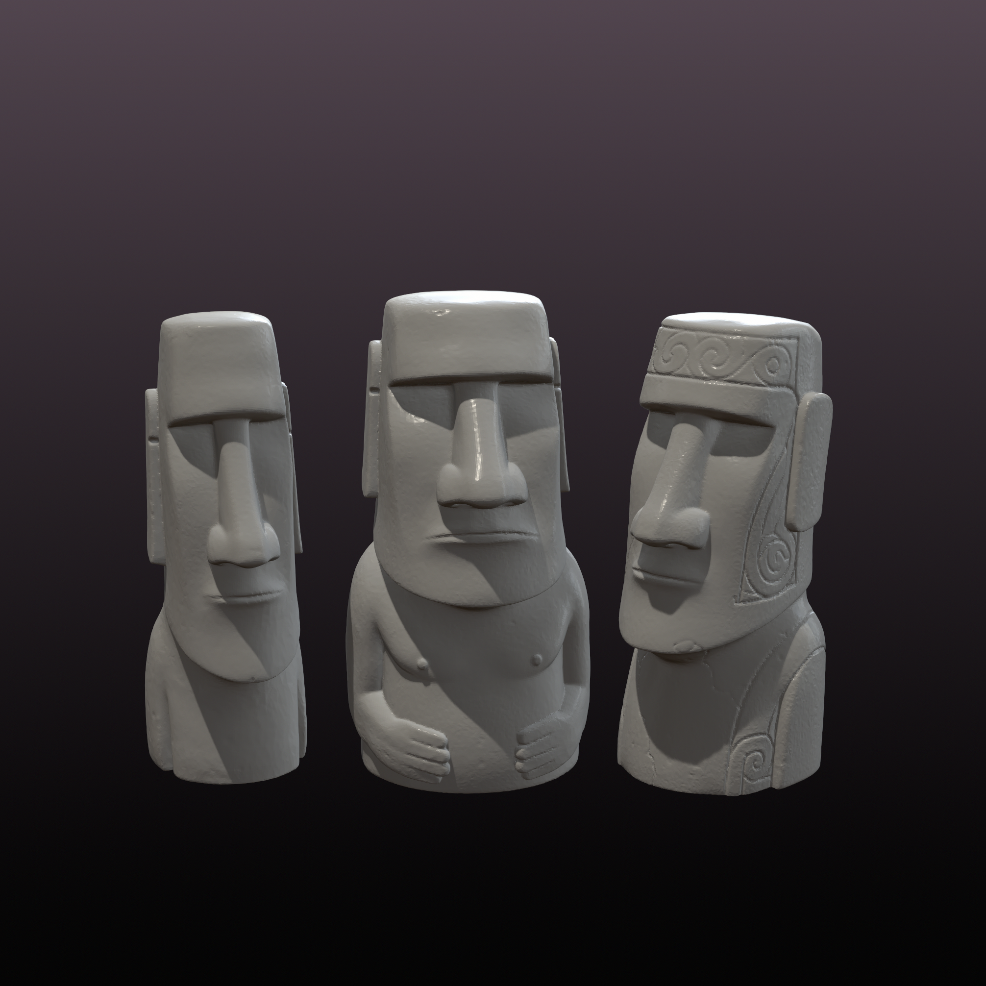 Moai Statue Set STL – Easter Island Sculpture 3D Print File