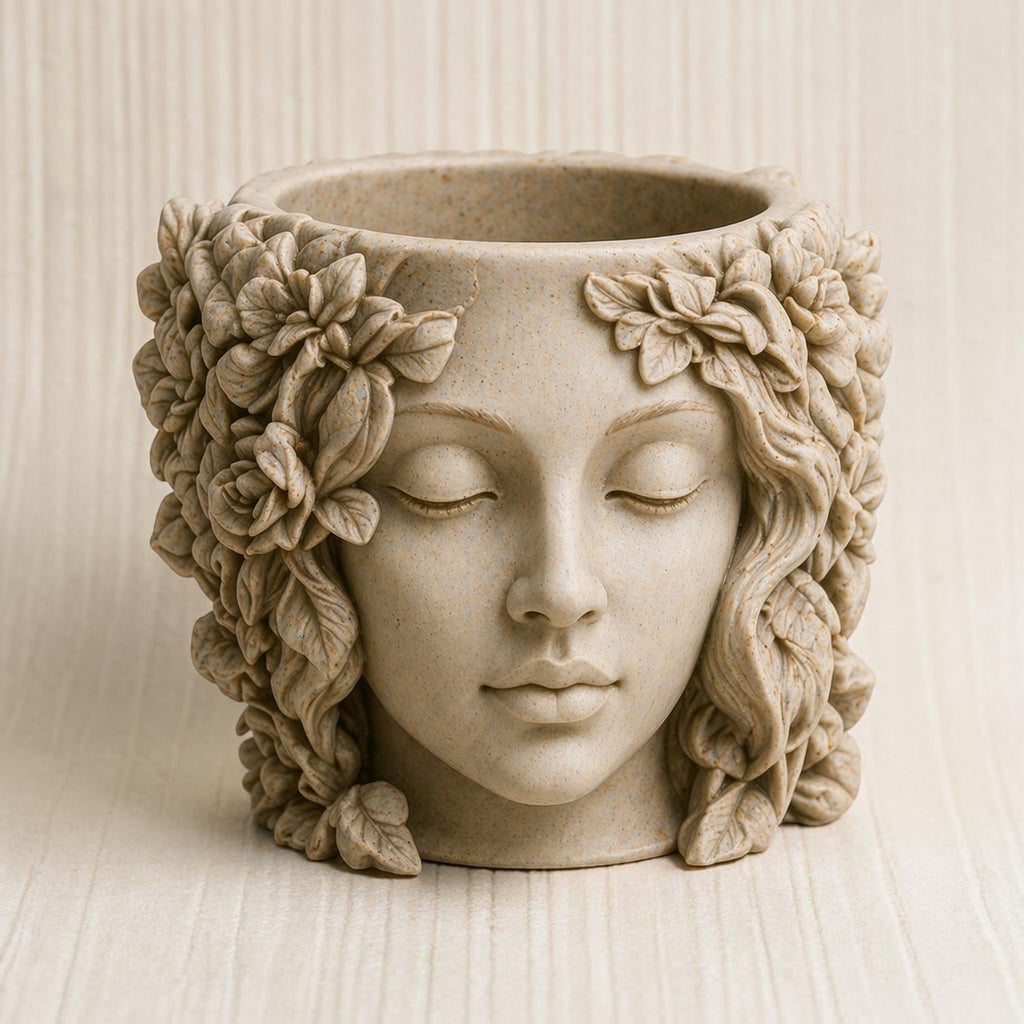 Face Planter STL – Decorative Head Plant Pot with Drainage - 3D Print Planter with Gutter System
