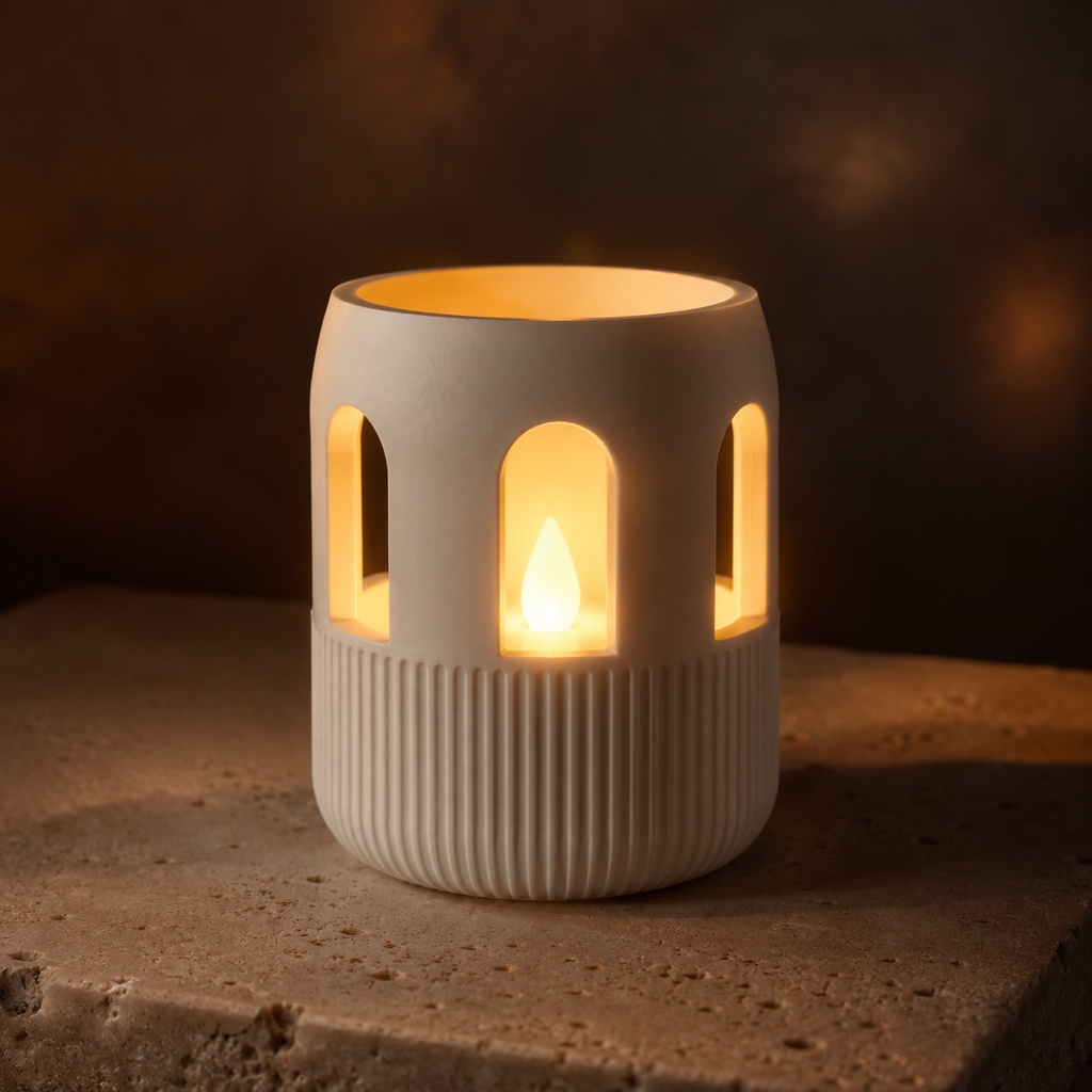Modern Ribbed LED Lantern STL File – Arched Window Candle Holder for 3D Printing