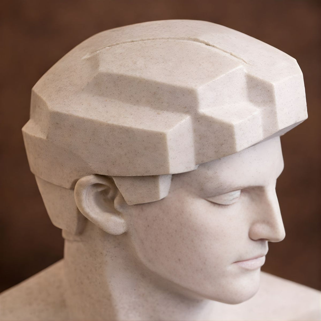 Close-up detail of marble PLA texture on modern David bust