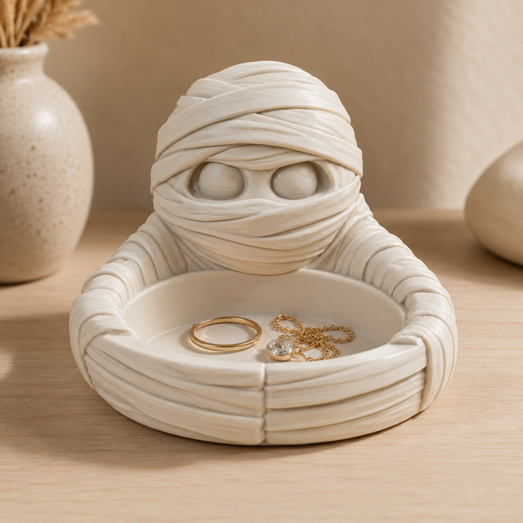 Mummy Desk Organizer STL File – Halloween Trinket Tray, Jewelry Dish & 3D Print Catchall