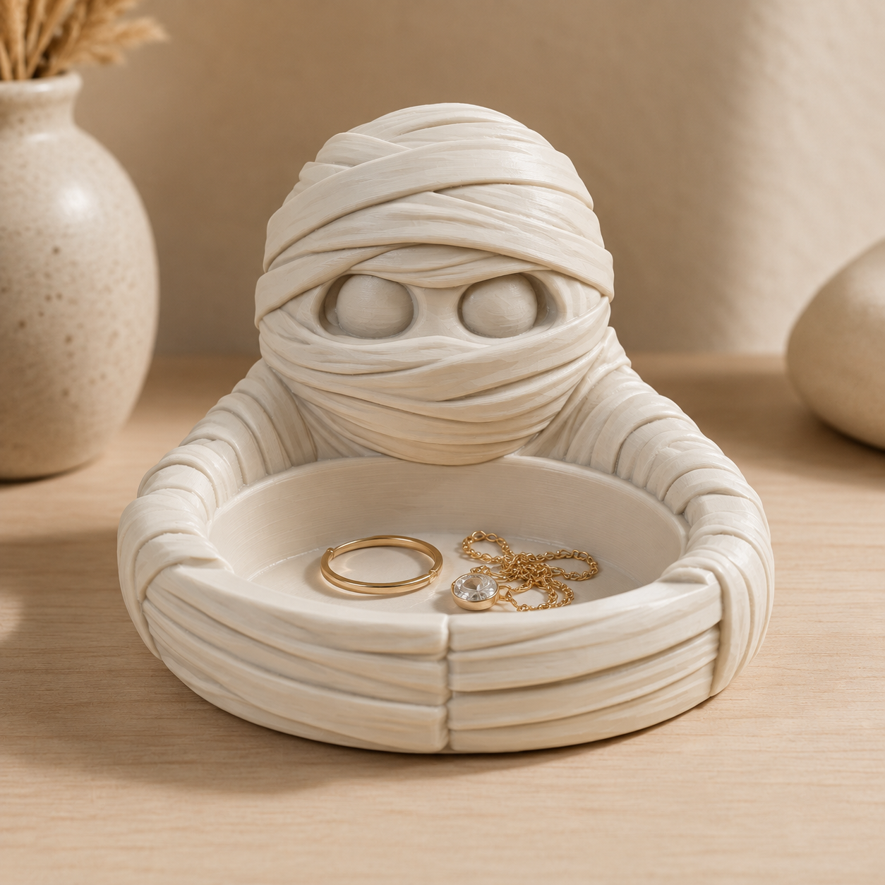 Mummy Desk Organizer STL File – Halloween Trinket Tray, Jewelry Dish & 3D Print Catchall