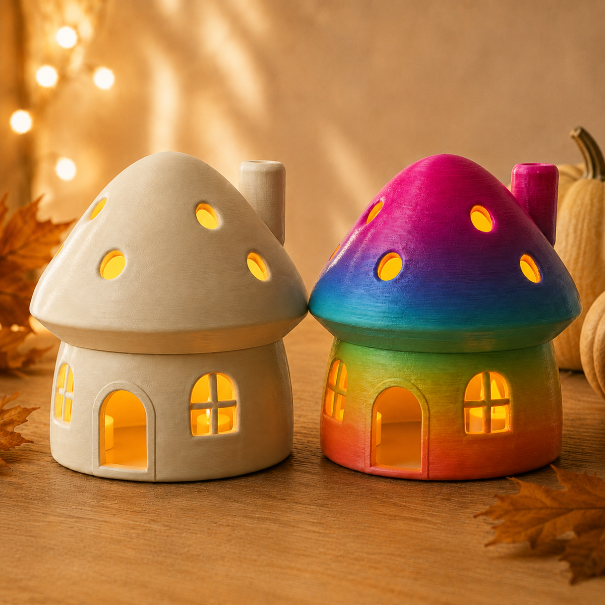 Mushroom House Tealight Holder STL – Cottagecore Fairy Lantern 3D Print File Main image
