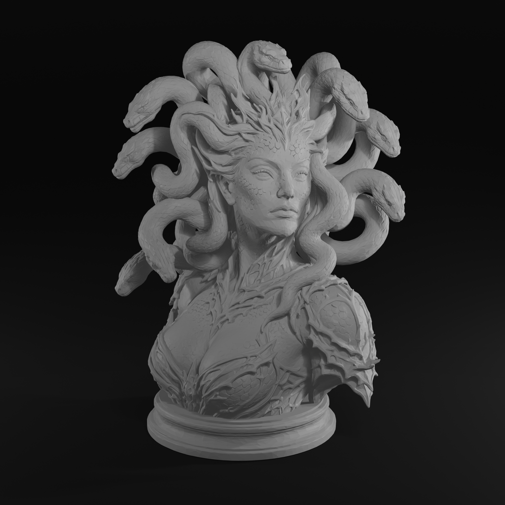 Medusa Queen Bust STL File for 3D Printing Mythological Sculpture