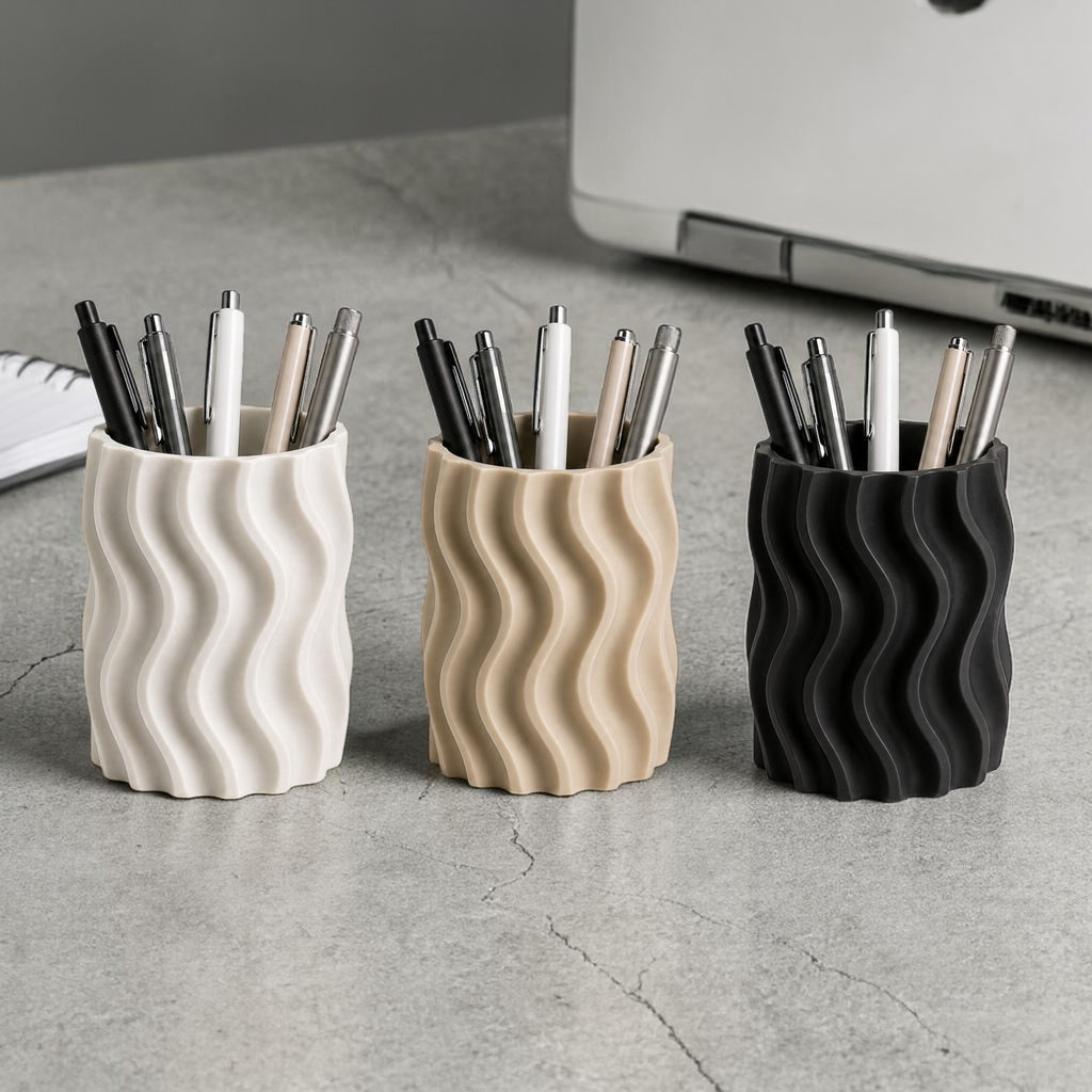 Wave Pen Holder STL – Modern Desk Organizer for 3D Printing - Minimal Office Decor