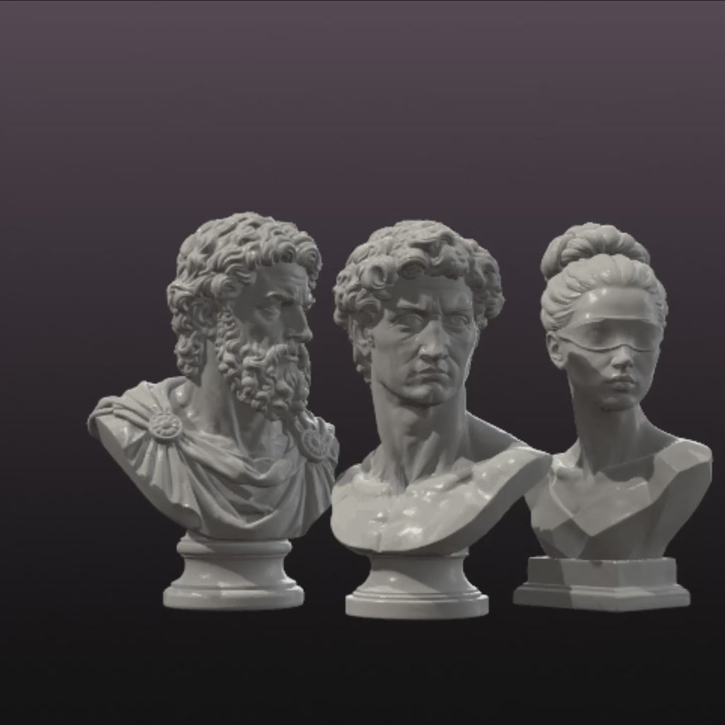 Classical Bust Mini Pack STL – 3 Sculpture Bundle 3D Print Files