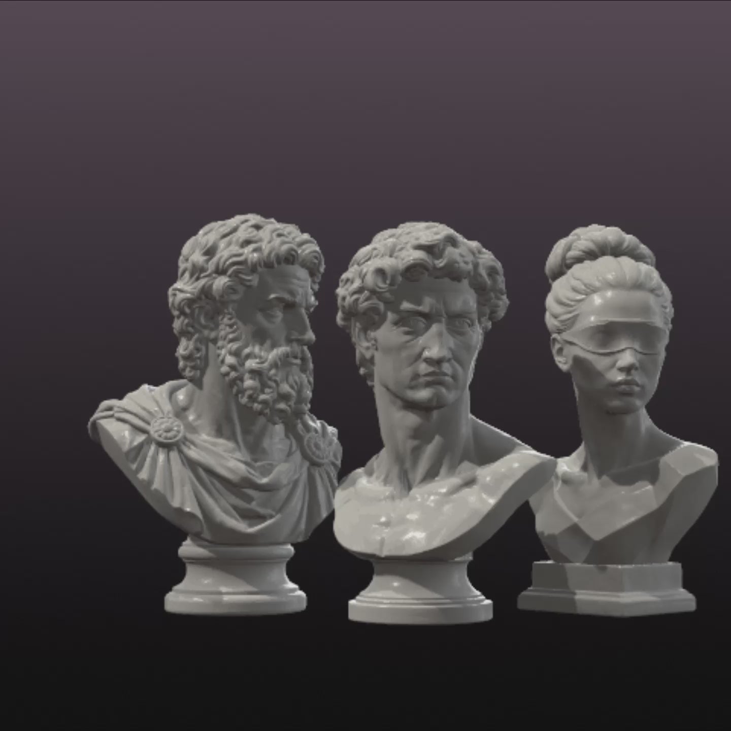 Classical Bust Mini Pack STL – 3 Sculpture Bundle 3D Print Files
