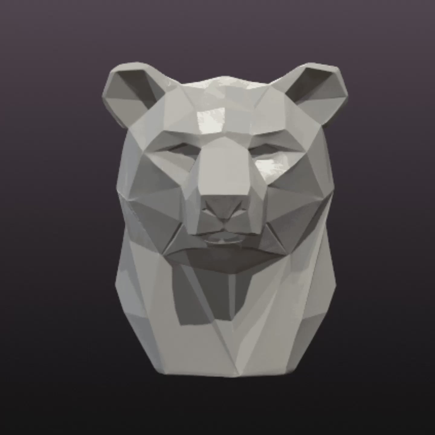 Low Poly Bear Head STL Modern Animal Sculpture 3D Print File