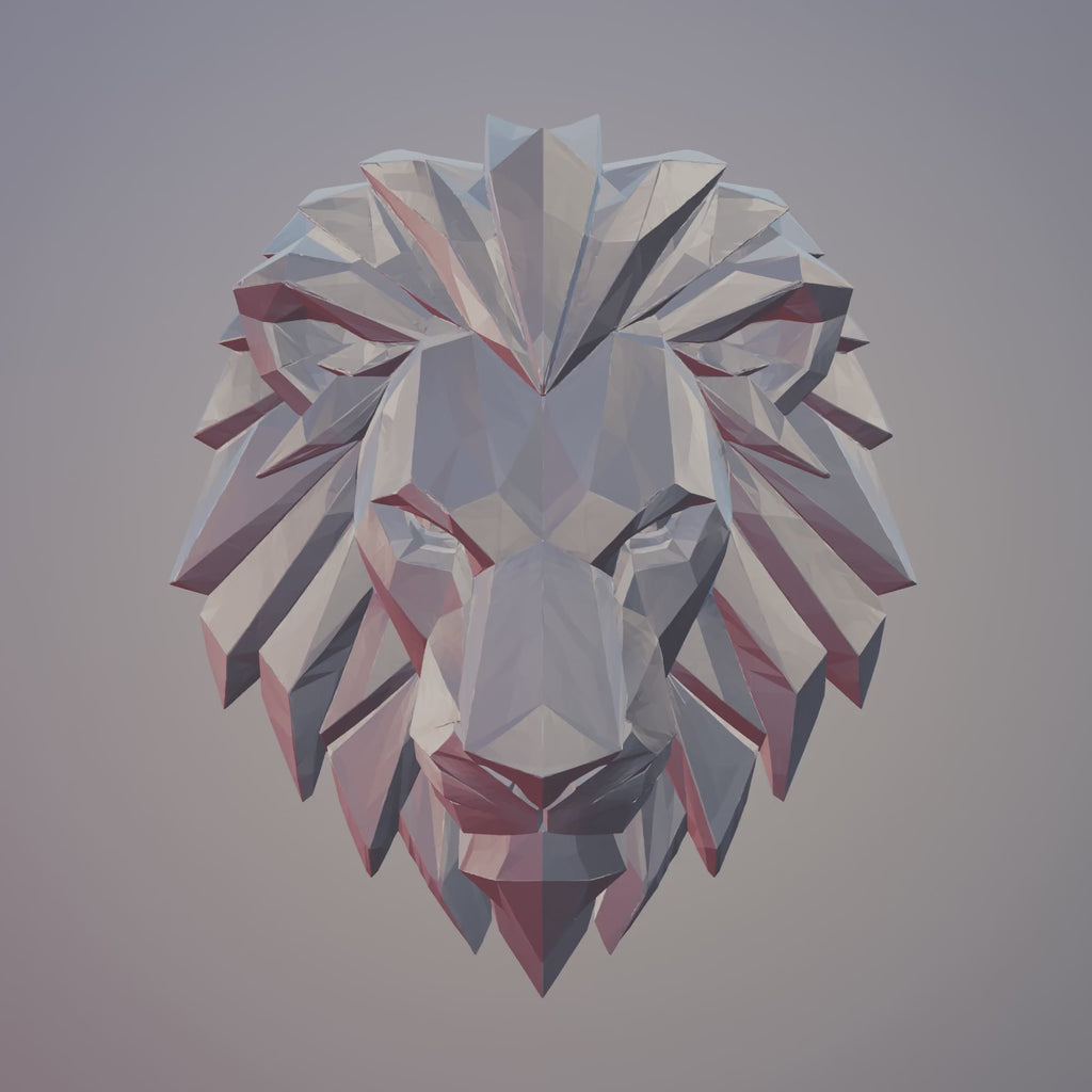 Lion Wall Art STL – Geometric 3D Wall Decor with Keyhole Mount - Low Poly Lion Head