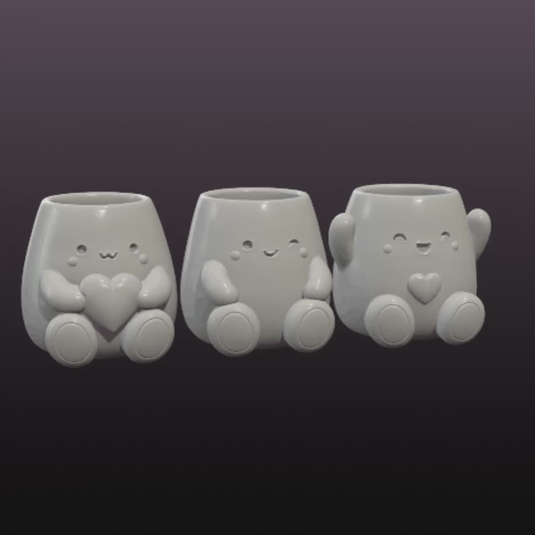 Kawaii Love Planter Trio STL Bundle – Cute 3D Printable Plant Pots