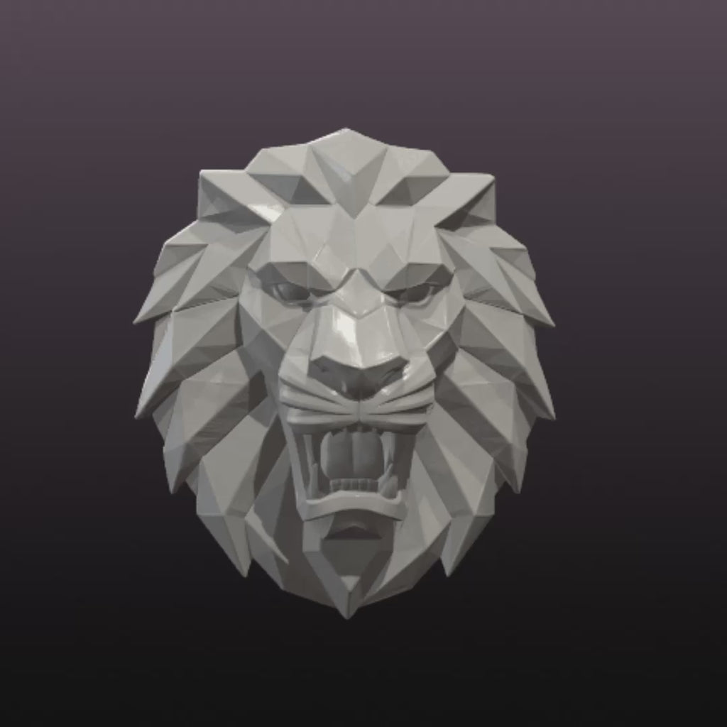 Low Poly Lion Head Wall Art STL File – Roaring Lion 3D Print Wall Sculpture