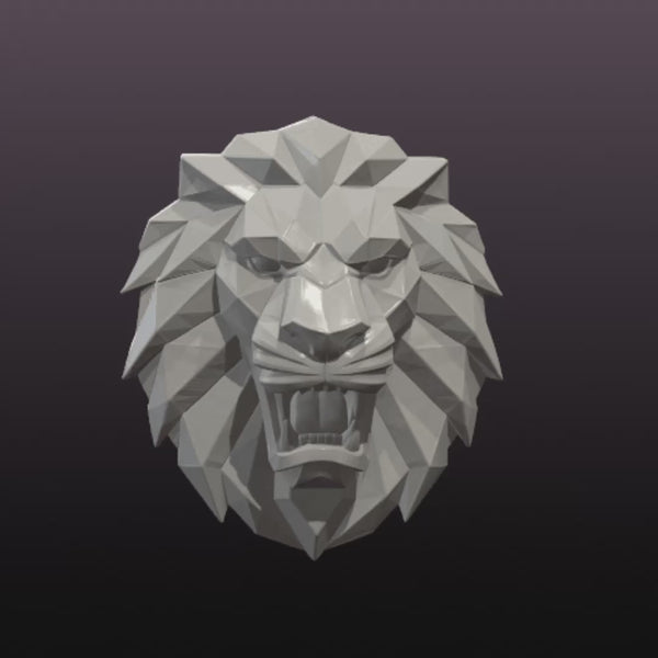 Low Poly Lion Head Wall Art STL File – Roaring Lion 3D Print Wall Sculpture