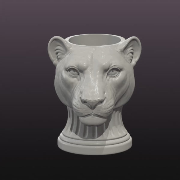 Lioness Head Planter STL File | Classical Animal Plant Pot