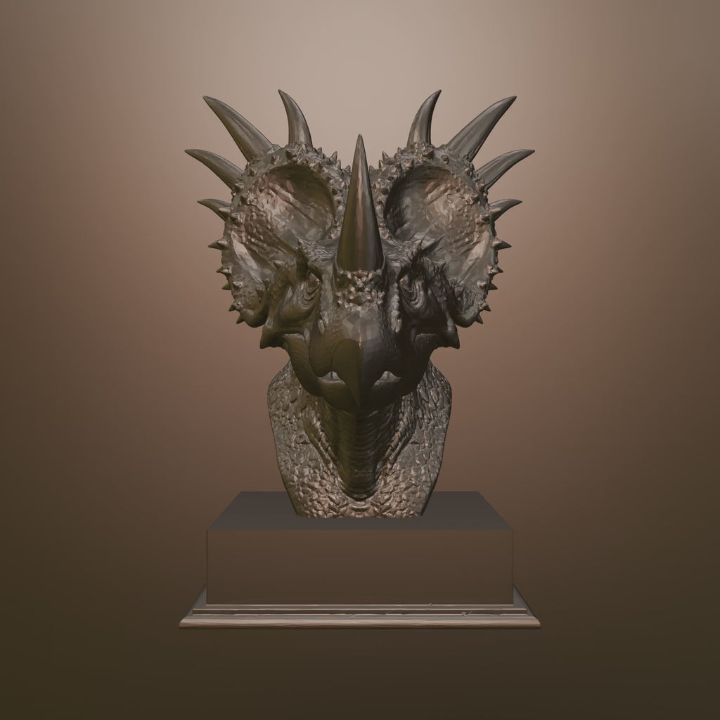 Triceratops Bust STL – Detailed Dinosaur Sculpture for 3D Printing - Display & Collector Model
