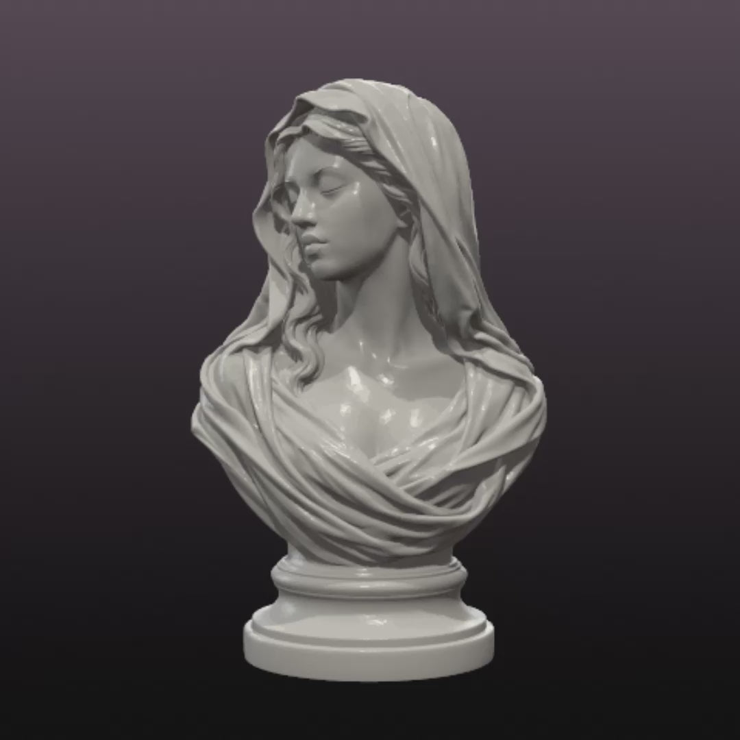 Hooded Woman Bust STL File – Classical Female Statue for 3D Printing