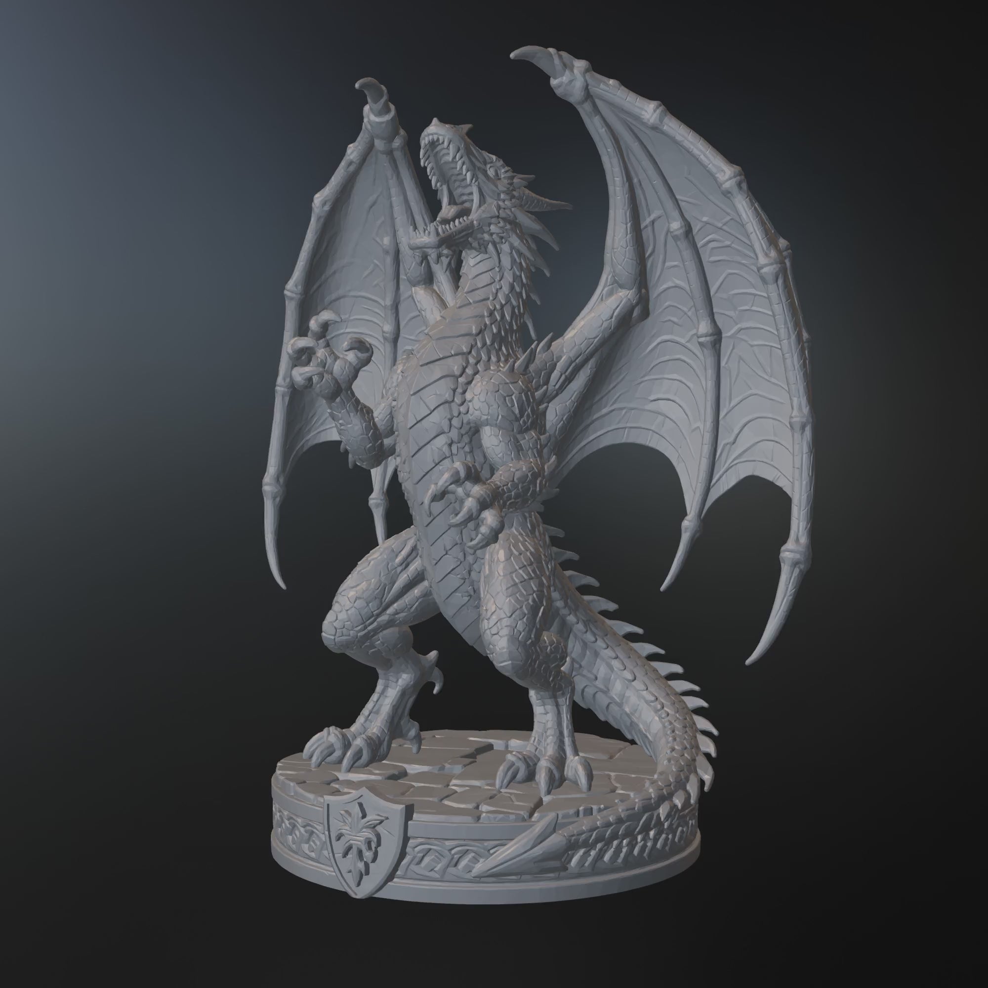Ancient Dragon Sculpture STL File – Fantasy Dragon Statue 3D Print