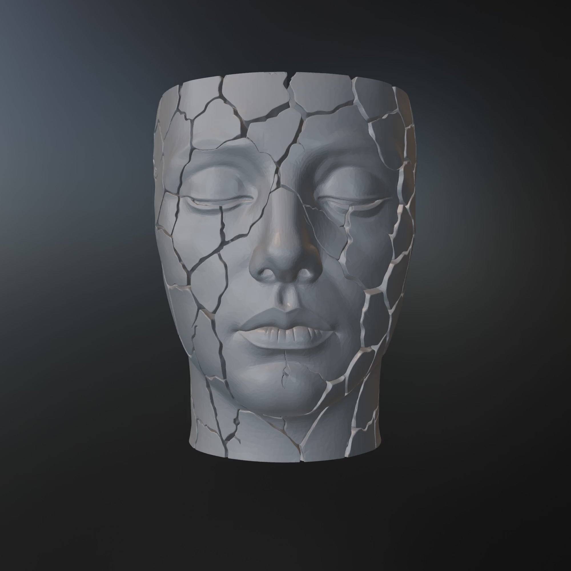 Cracked Face Planter STL File for 3D Printing – Modern Sculptural Pot