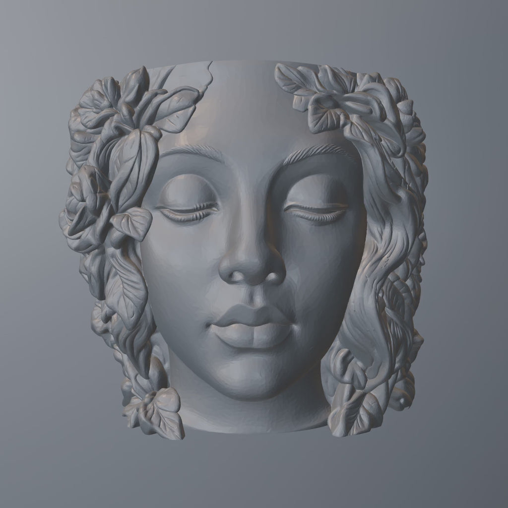 Face Planter STL – Decorative Head Plant Pot with Drainage - 3D Print Planter with Gutter System