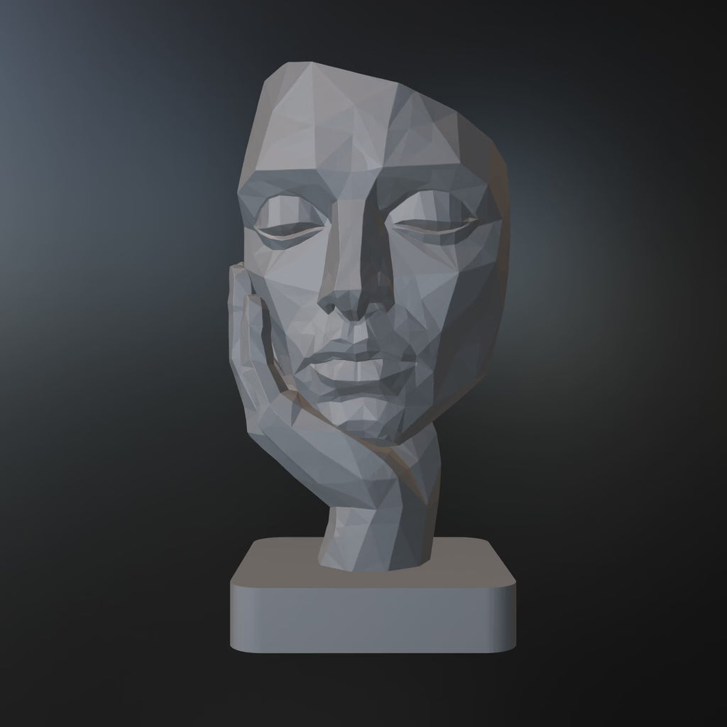Low Poly Face Sculpture STL File for 3D Printing Modern Abstract Decor