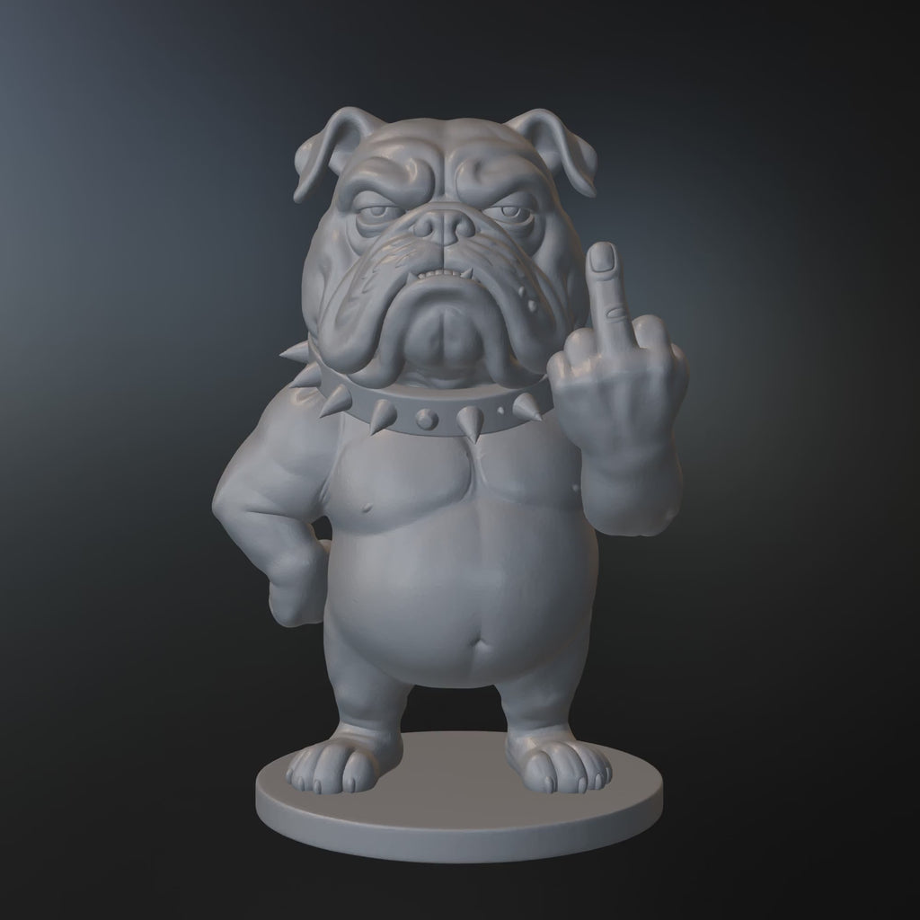Funny Bulldog Middle Finger STL File – Angry Bulldog Statue for 3D Printing