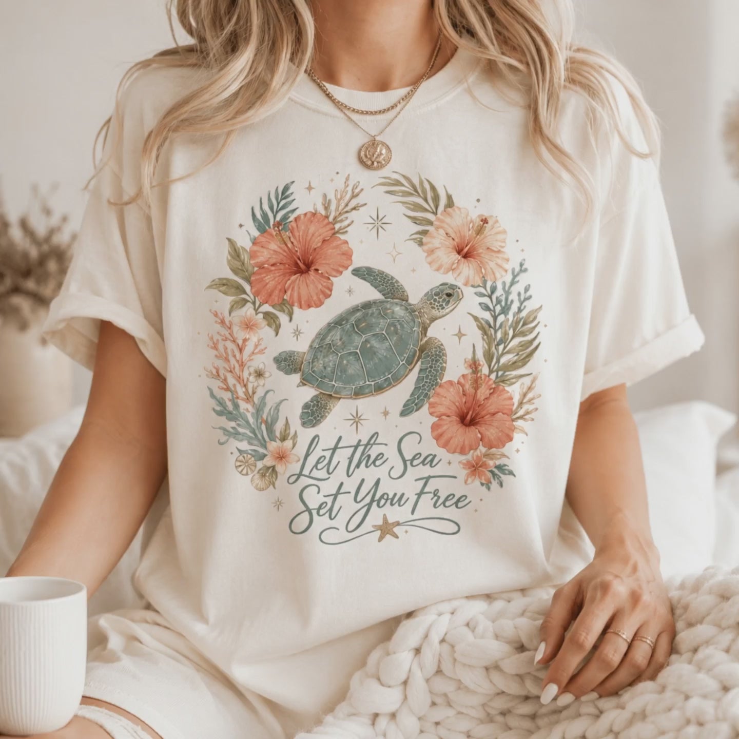 Sea Turtle Floral PNG File | Beach Shirt Sublimation Design | Coastal Ocean Turtle PNG