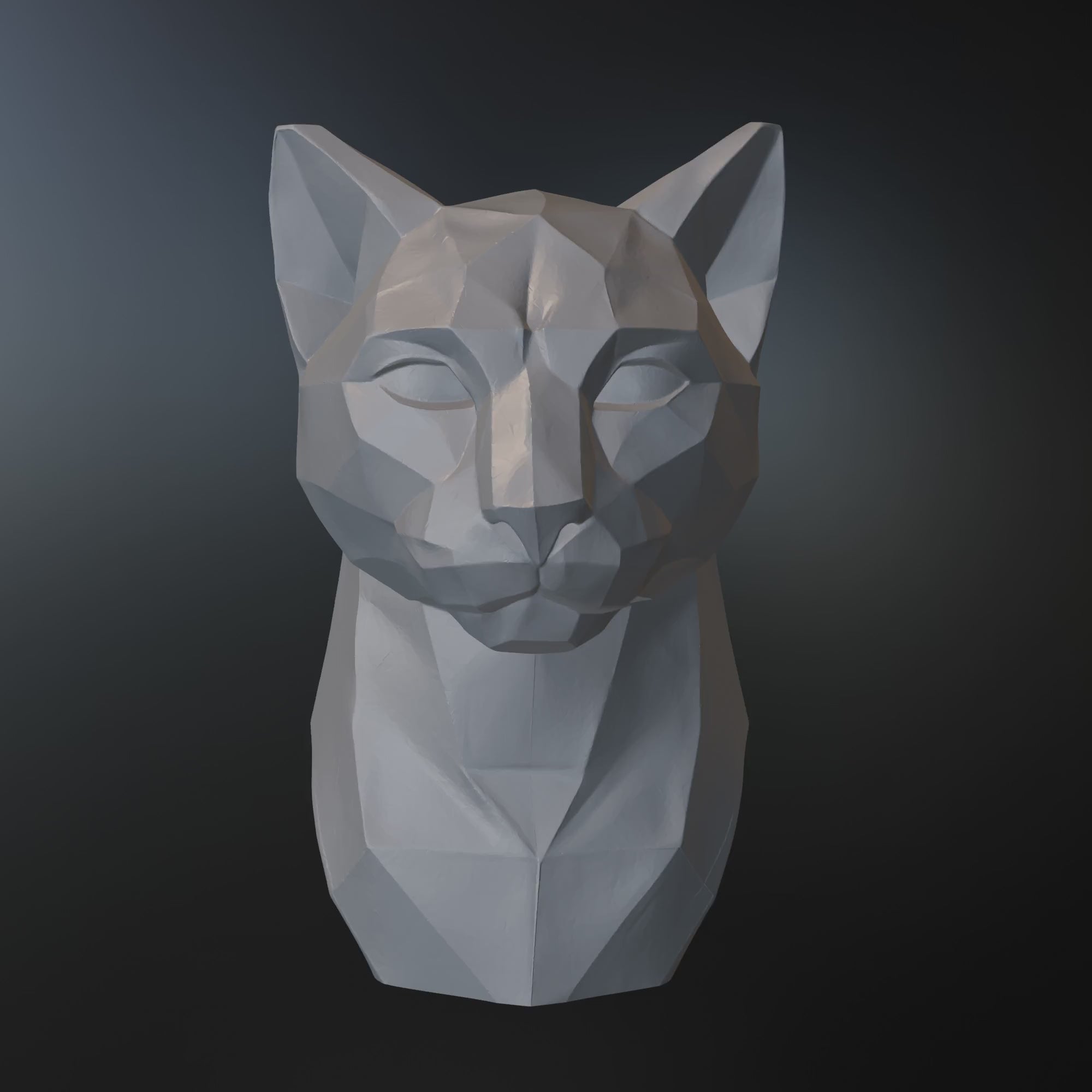 Low Poly Cougar Bust STL File | Modern Geometric Big Cat Sculpture