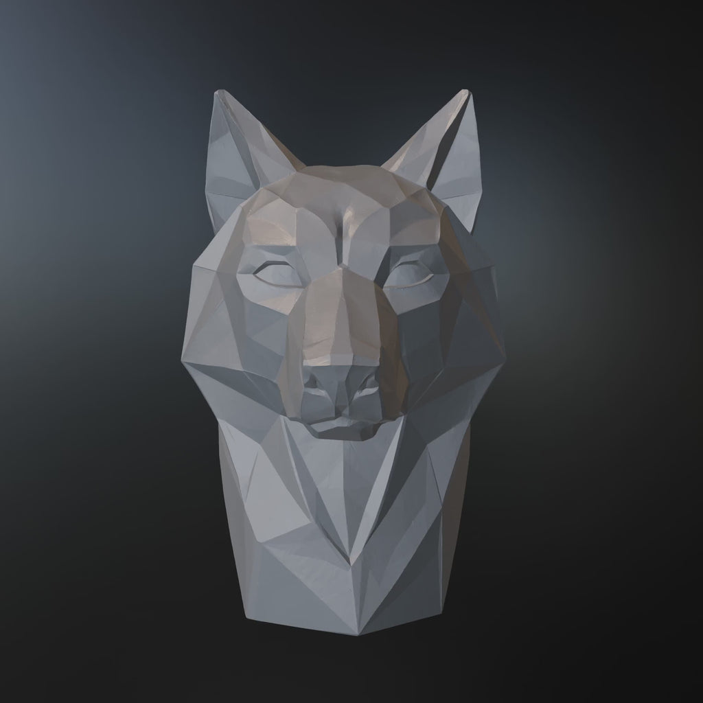 Low Poly Wolf Bust STL File for 3D Printing – Modern Geometric Animal Sculpture