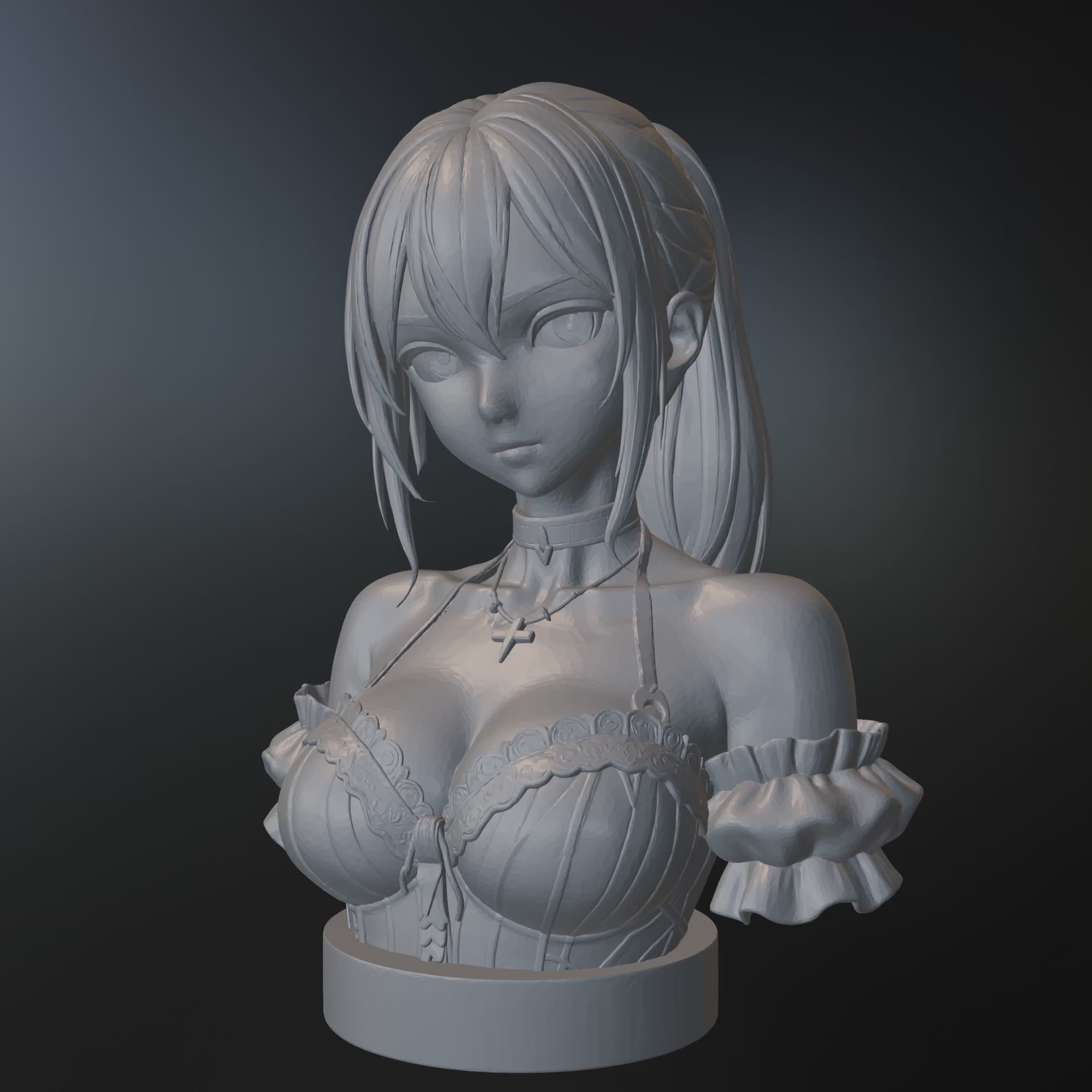 Anime Girl Bust STL – Detailed Sculpture 3D Print File - Display Model