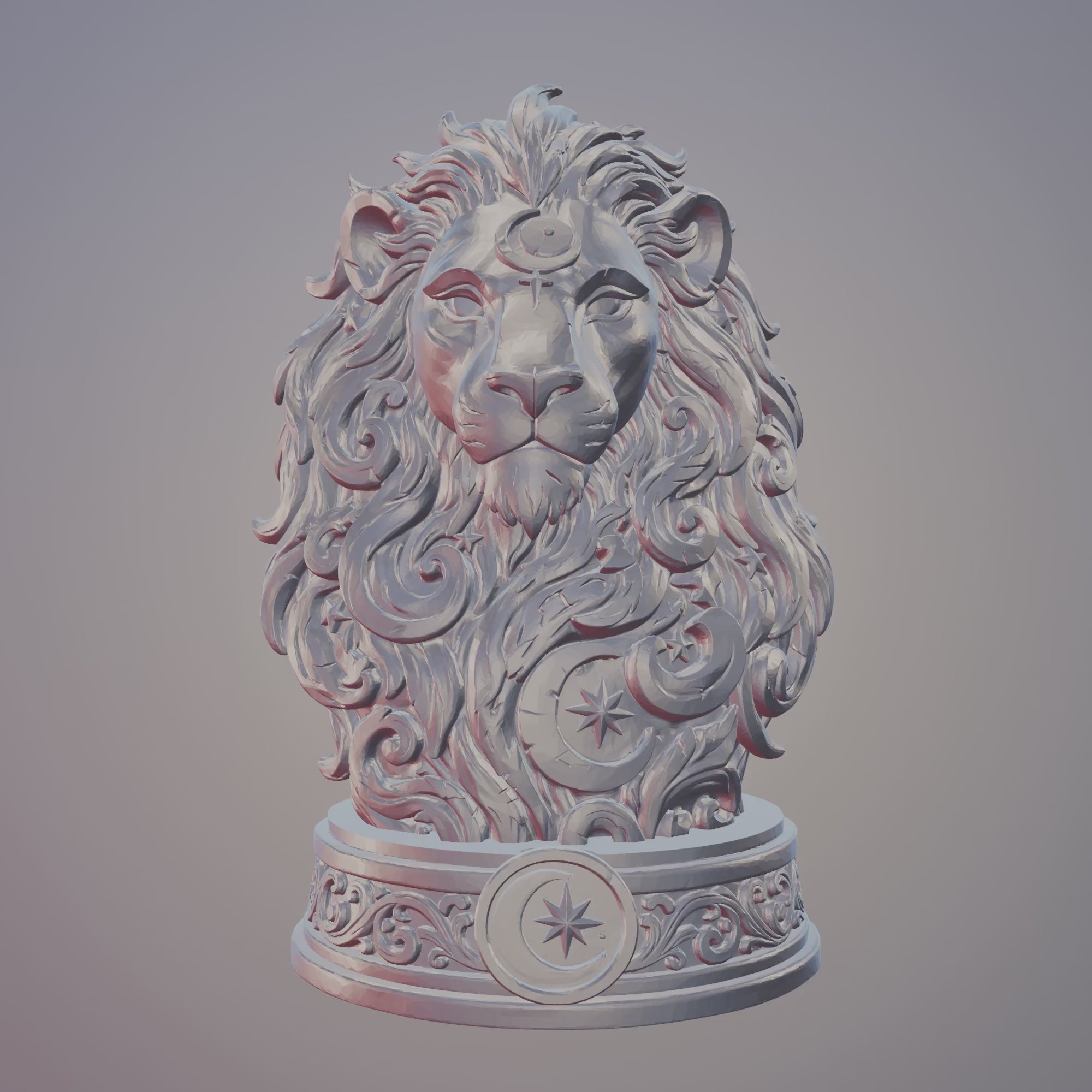3D print preview of lion sculpture