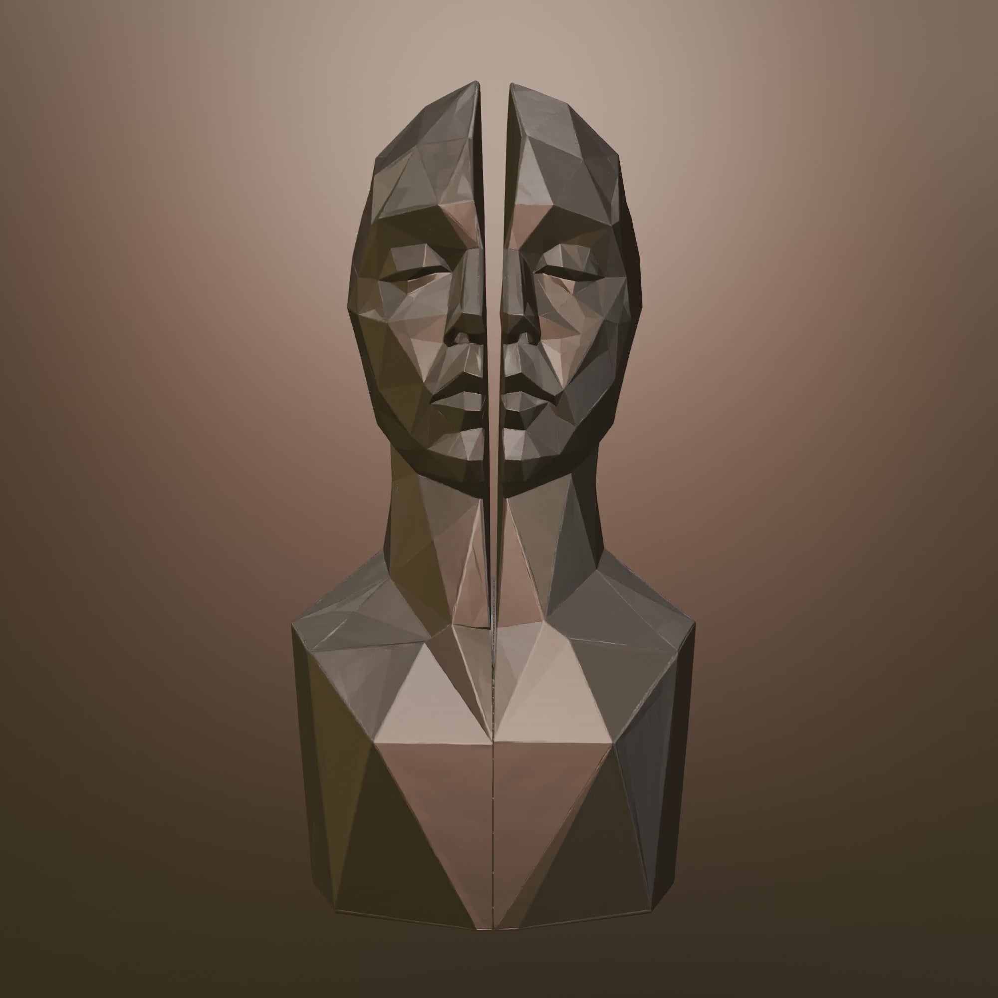 Split Face Sculpture STL – Modern Abstract Head 3D Print Decor