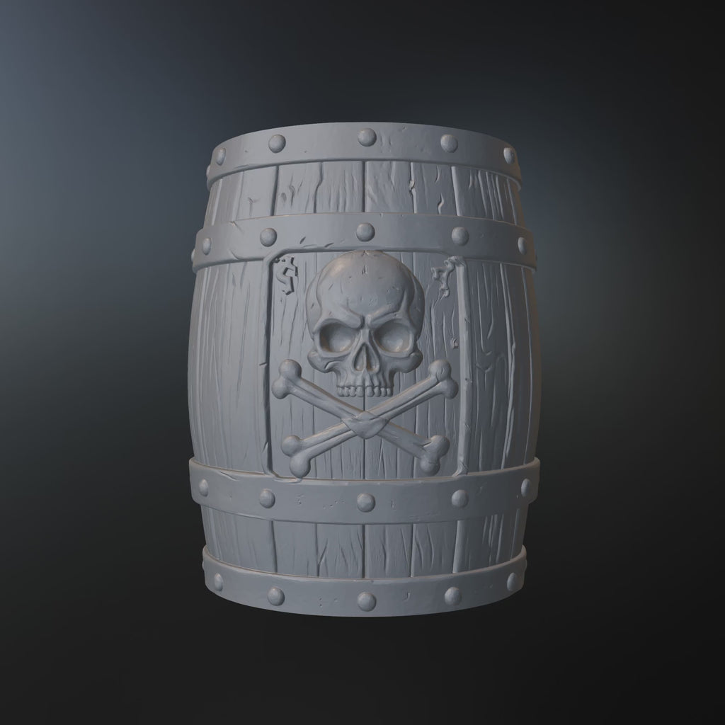 Pirate Barrel Pen Holder STL File – Skull Desk Organizer 3D Print
