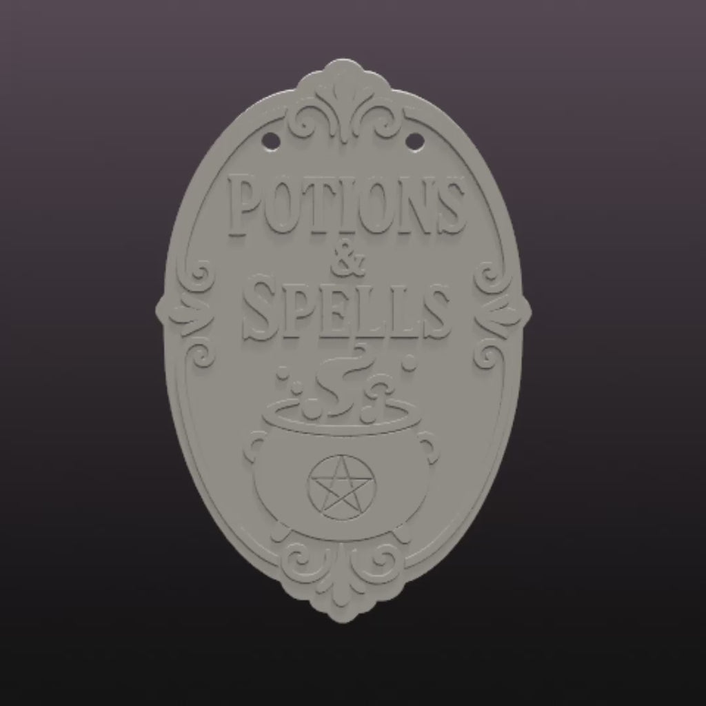Potions and Spells Halloween Door Sign STL & Height-Colored 3MF
