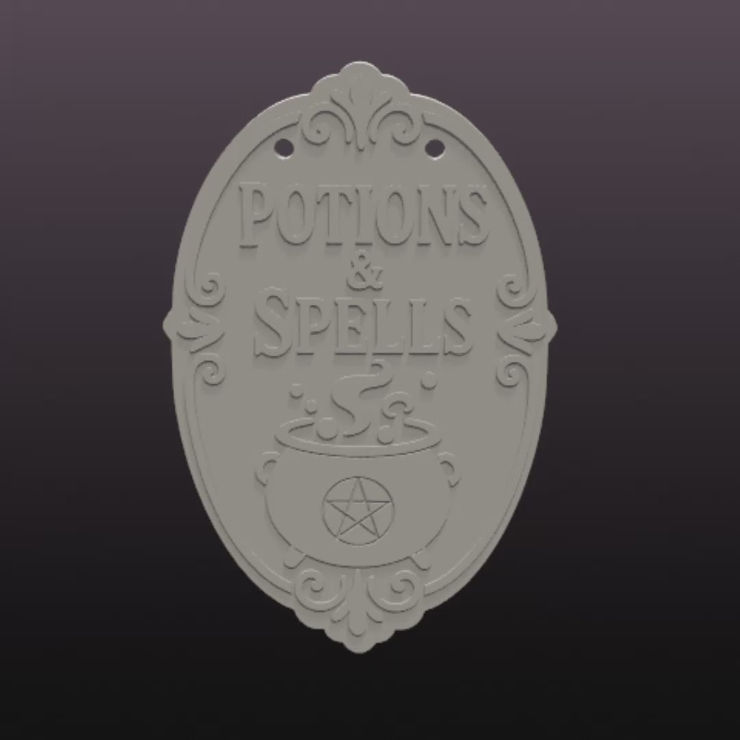 Potions and Spells Halloween Door Sign STL & Height-Colored 3MF