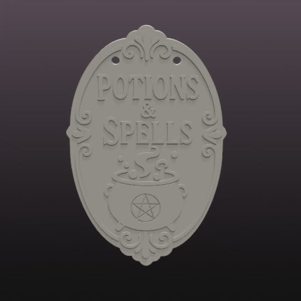 Potions and Spells Halloween Door Sign STL & Height-Colored 3MF