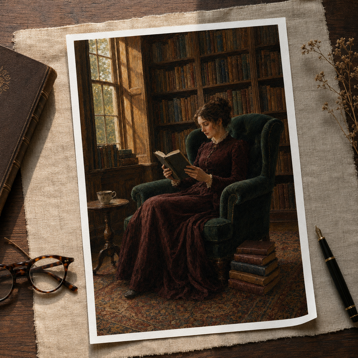 The Quiet Chapter – Dark Academia Reading Woman Printable Wall Art