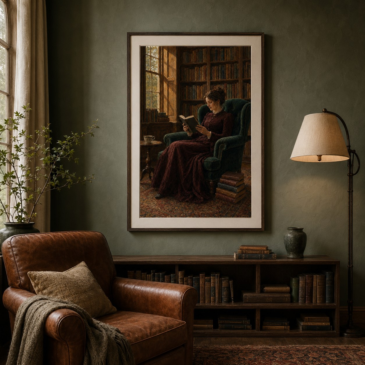 The Quiet Chapter – Dark Academia Reading Woman Printable Wall Art