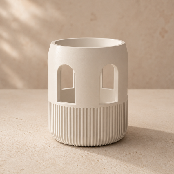 Modern Ribbed LED Lantern STL File – Arched Window Candle Holder for 3D Printing