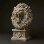 Royal Lion Bust STL – Roaring Medieval Sculpture 3D Print File