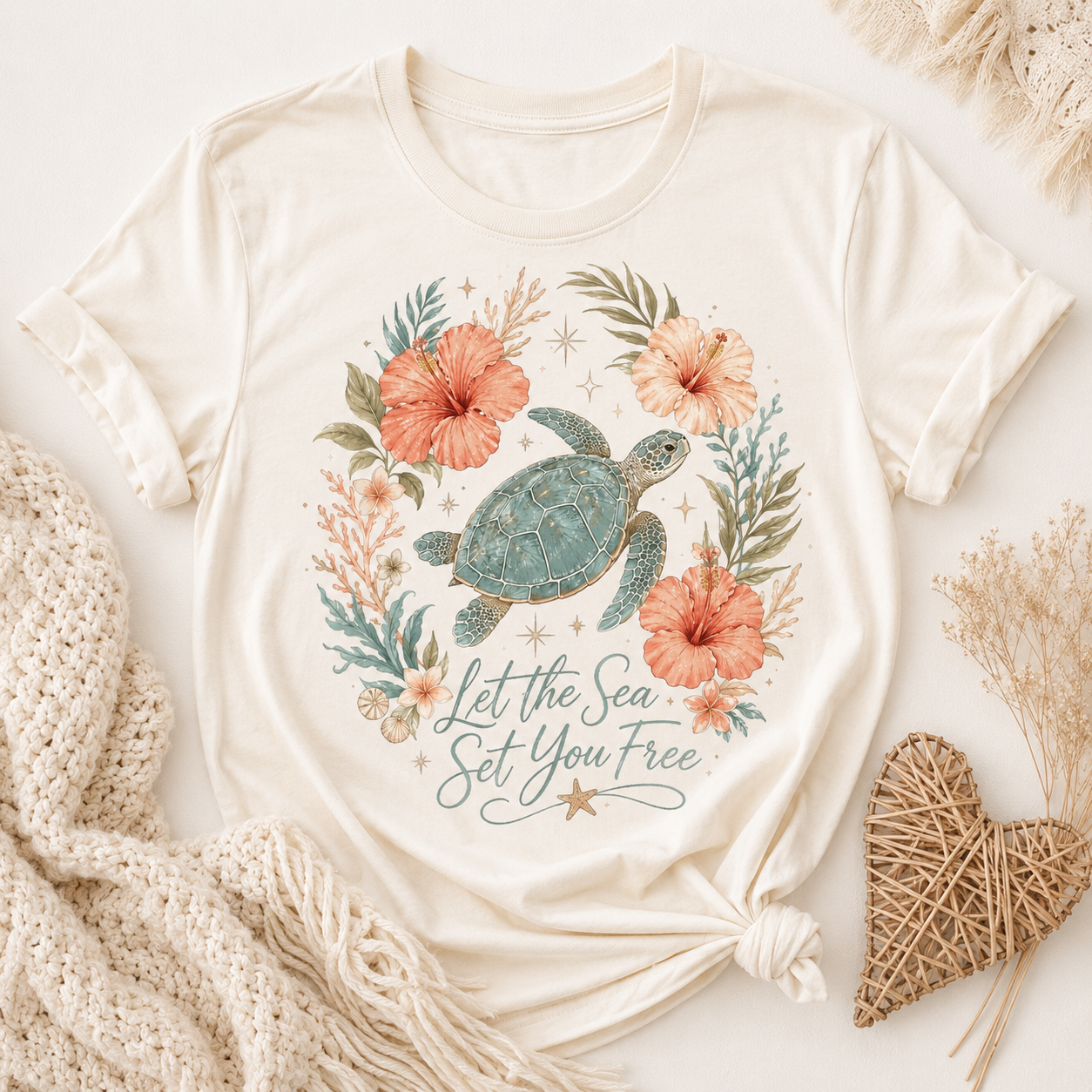 Sea Turtle Floral PNG File | Beach Shirt Sublimation Design | Coastal Ocean Turtle PNG
