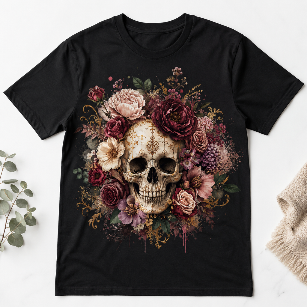 Skull Floral PNG Shirt Design | Gothic Flower Skull Print