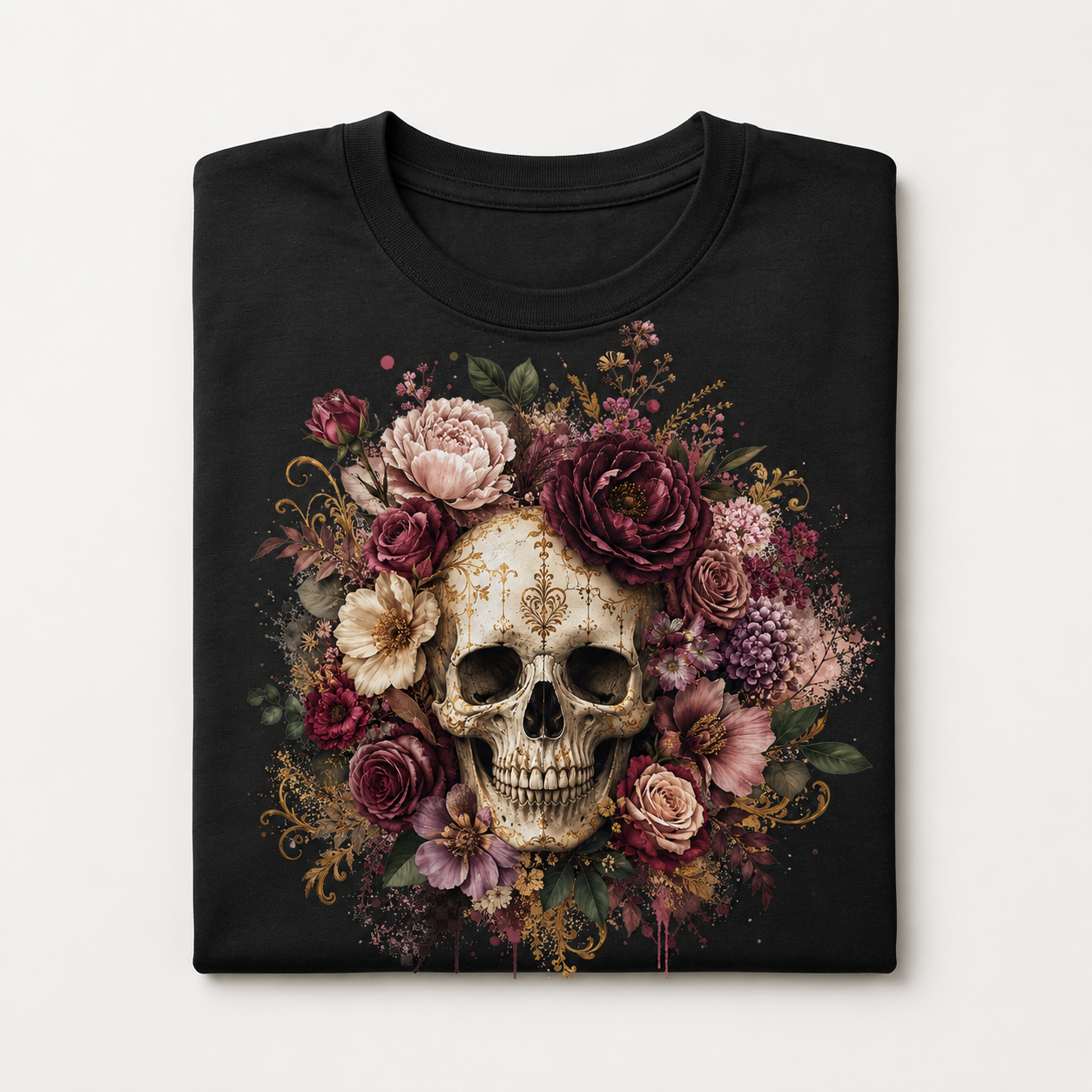 Skull Floral PNG Shirt Design | Gothic Flower Skull Print