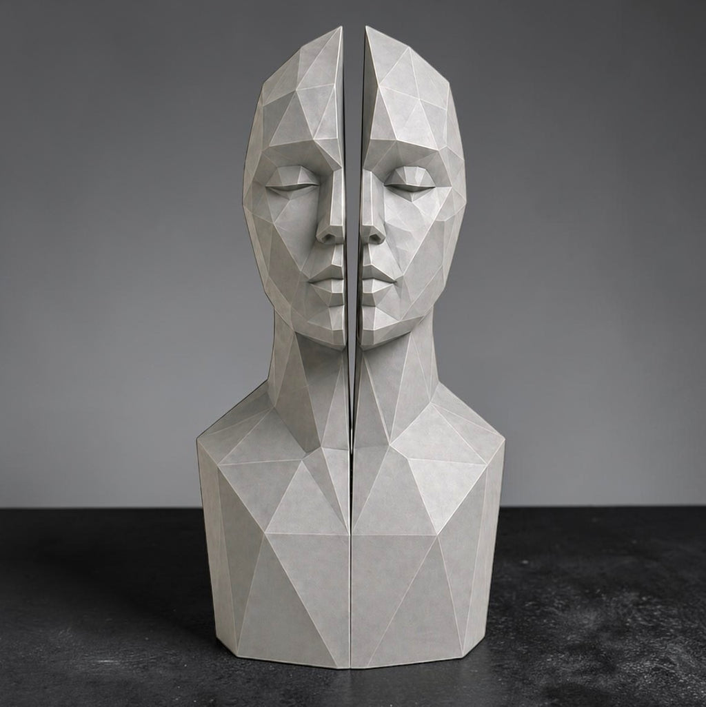 Split Face Sculpture STL – Modern Abstract Head 3D Print Decor